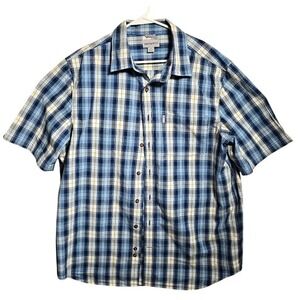 Carhartt Mens XL Tall Blue Plaid Short Sleeve Button Down Shirt Relaxed Fit.687